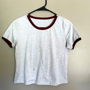White And Maroon Crop Top Shirt